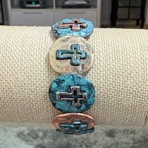 Copper Blue Silver Cross Bracelet